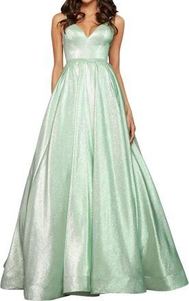 Sherri Hill Glitter Ball Gown In Mint