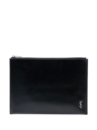 Saint Laurent 2020 Leather Monogram Ipad Case clutch bag - Zwart