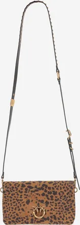 Pinko Rectangular Suede Shoulder Bag with Distinctive Animal Print