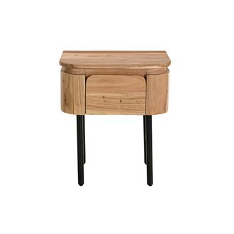 Miliboo Miliboo - Mesilla De Noche De Madera Maciza Y Metal Negro Con Caj&oacute;n 45 Cm Napoli
