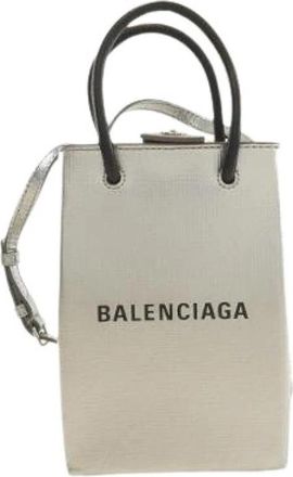 Balenciaga Pre-owned Shopping Phone Holder Calf Shoulder Bag - Heren - Vintage Mini Tas - Grijs - ONE Size - Leer - Vintage