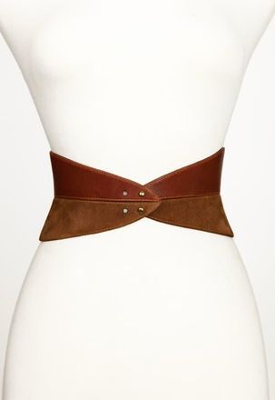Raina Corset Leather Belt in Cognac at Nordstrom, Size Large