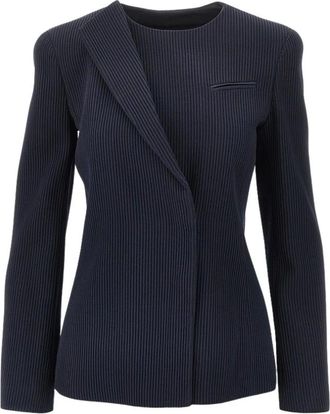 Emporio Armani Single-breasted Cannet&eacute; wollen jasje - Dames - Jassen - Blauw - Maat: 3XL Wol
