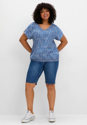 Sheego Jeansbermudas SHEEGO, Damen, Gr. 40, Normalgr&ouml;ssen, blau (blau denim), 99% Baumwolle, 1% Elasthan, unifarben, kurz, Jeans Jeansbermudas