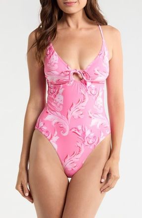 Milly Canopee Ruched Loop One-Piece Swimsuit in Pink Multi at Nordstrom, Size X-Small