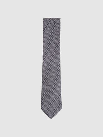 Reiss Navy Silk Geometric-print Tie