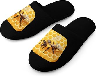 Generic Bee Mens Flannel Slipper Soft Non Slip House Shoes Comfy Winter Warm Indoor Outdoor Slippers