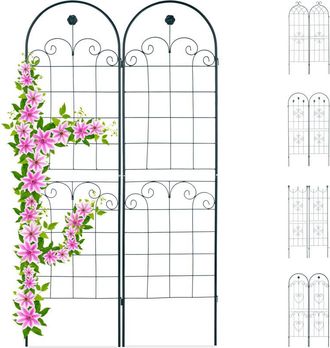 Relaxdays Set De Dos Soportes Para Enredaderas, Enrejado Met&aacute;lico, Arco Y Flor, 180 X 50 Cm, Verde Oscuro - Relaxdays
