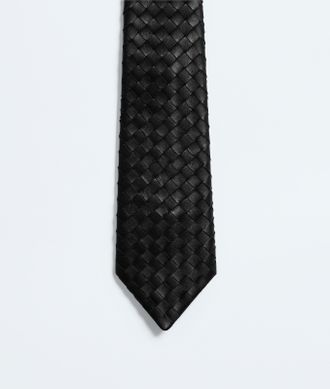 Bottega Veneta Small Intrecciato Leather Tie - Black - Man - U