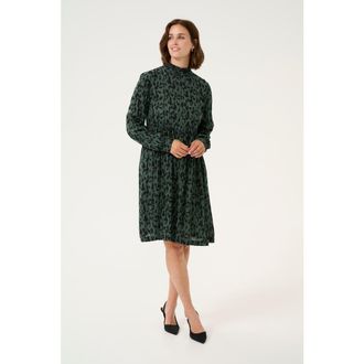 Kaffe KAluna Above The Knee High Neck Dress in Green/black Graphic at Nordstrom, Size 10