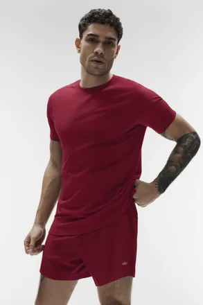 Alo Vapor Crewneck Short Sleeve Top in Garnet, Size: Medium
