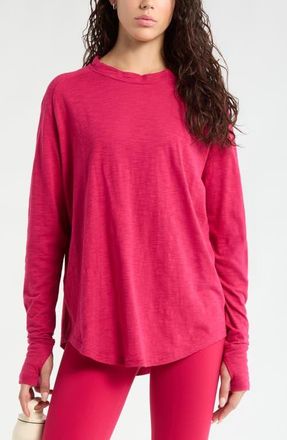 Zella Relaxed Washed 2.0 Long Sleeve Slub Tee in Red Cerise at Nordstrom, Size X-Small
