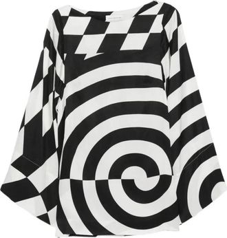 Dries Van Noten Graphic Print Kaftan Top - Dames - Blouses - Zwart - M - Katoen - Overhemden