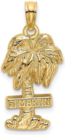 Diamond2Deal 14k Yellow Gold 2-D ST. MARTIN On Palm Tree Charm Pendant