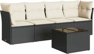 vidaXL Set De Muebles De Jard&iacute;n 5 Pzas Y Cojines Rat&aacute;n Sint&eacute;tico Negro Vidaxl