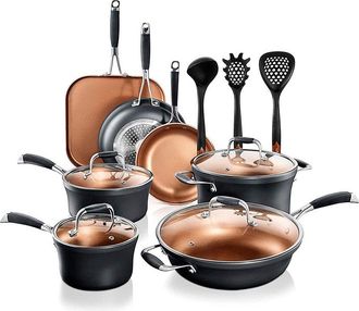Nutrichef 14Pc Copper/Non-Stick Cookware Set