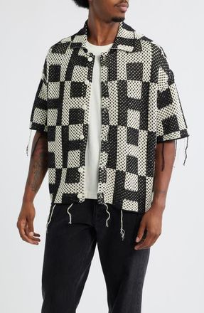 Honor The Gift Fringe Open Stitch Button-Up Shirt in Black at Nordstrom, Size Small
