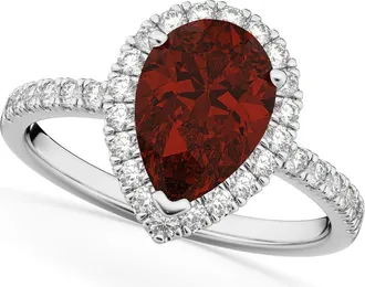 Allurez Pear Cut Halo Garnet & Diamond Engagement Ring 14K in 2.31Ctwhite Gold at Nordstrom, Size 8.5