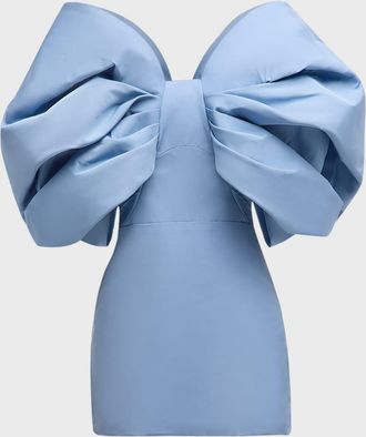Oscar De La Renta Draped Bow-Sleeve Mini Dress With Train