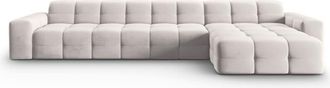 MICADONI Sofá esquinero derecho 5 plazas de terciopelo gris claro