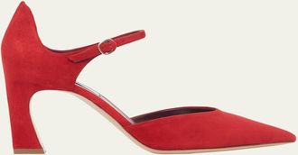Gabriela Hearst 75mm Devil Suede Ankle-Strap Pumps