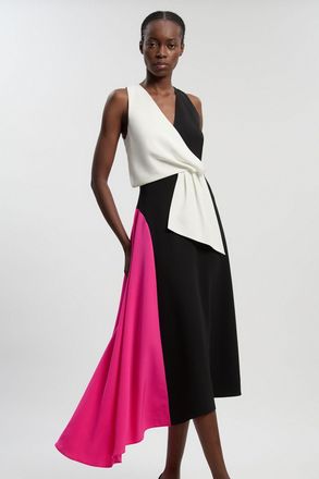 Karen Millen Womens Soft Tailored Colour Block Detail Midi Dress - Monochrome Multi - Size 10 UK