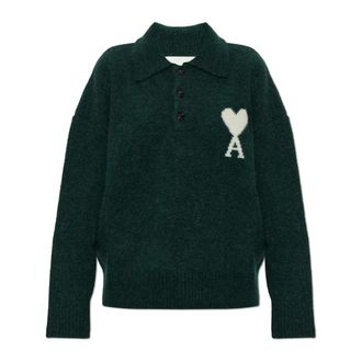 Ami Truien & Vesten, Dames, Groen, 2Xs, Wol, Poloshirt met lange mouwen