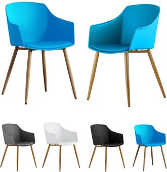 Life Interiors Life Interiors - Juego De 2 Sillas De Pl&aacute;stico Eden Con Cojines De Piel Sint&eacute;tica - Silla De Comedor Acolchada Para Comedor, Cocina - Azul