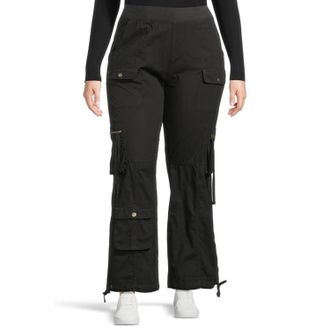 Xcvi Womens XCVI Poplin Chaucer Cargo Pants Black Stretch Straight Leg JZZ1071