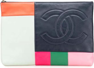 Chanel Clutch O Case grande in pelle di agnello con design patchwork e color-block 2015 - Blu