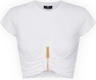 Elisabetta Franchi Maglia T-Shirt - Dames - T-shirts - Wit - M - Katoen - Tops