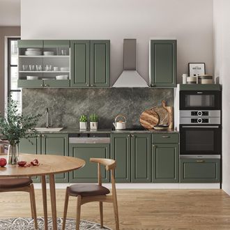 Vicco Mueble De Cocina Fame-line, Verde-dorado Casa De Campo/blanco, 300 Cm Con Armario Alto, Et Antracita