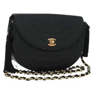 Chanel Pre-owned Cross Body Bags, female, Black, Size: ONE SIZE Pre-owned Vintage Satin Shoulder Bag