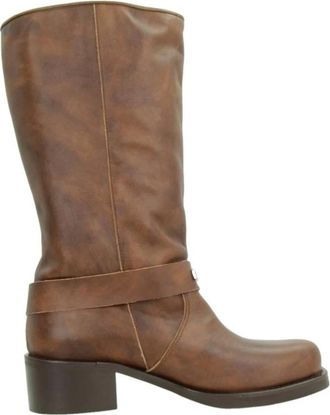 Yellow Stijlvolle laarzen met hak en versieringen - Dames - Laarzen met Hak - Bruin - 39 EU - Schoenen