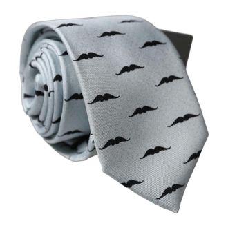 Dolce & Gabbana Ties, male, Gray, Size: ONE SIZE Mustache Fantasy Silk Adjustable Necktie