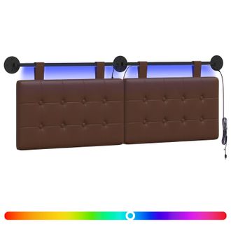 vidaXL Cabecero Colgante Con Luz Led Marr&oacute;n Cuero Sint&eacute;tico Vidaxl