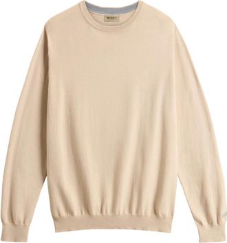 Woolrich Trui met ronde hals van jersey - Heren - Ronde hals truien - Beige - S - Katoen - Truien & Vesten