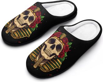 Generic Pharaoh-Egypt-Egyptian-Head Skull Womens Slippers Warm House Slippers Indoor House Shoes with Anti-Skid Rubber Sole
