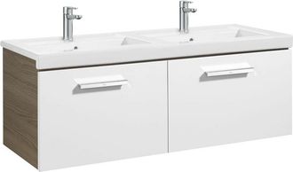 Roca Roca - Unik Mueble Con Dos Cajones + Dos Lavabos Prisma Color: Blanco - Fresno