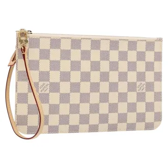 Louis Vuitton Neverfull Pochette Damier Ebene White Canvas Bag (Pre-Owned)