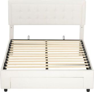 HOMCOM Double Bed Frame with Storage and Adjustable Velvet Headboard, Cream - Homcom