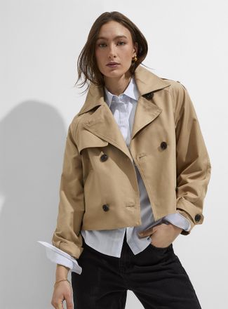 Ichi Womens Cropped double-breasted trench coat