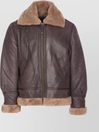 Schott NYC shearling jacket with belt and pockets
