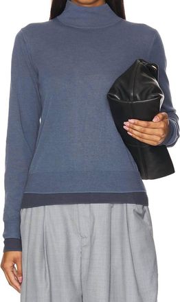 Vince Double Layer Turtle Neck In Iris Water/dark Water