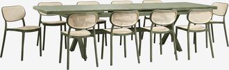 Sklum Set De Mesa Rectangular 240-300x100 Cm Extensible En Aluminio Karena Y 10 Sillas De Jard&iacute;n Apilables En Polipropileno Omara Sklum