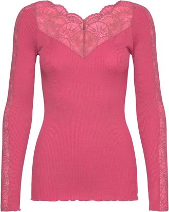 Rosemunde Spitzenshirt ROSEMUNDE Beatha lace longsleeve, Damen, Gr. XL, himbeere, Obermaterial: 55% Seide, 45% Baumwolle, Shirts Spitzenshirt, elastisch weiche 