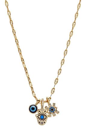 Alex and Ani Evil Eye Triple Charm Necklace in Gold Blue at Nordstrom
