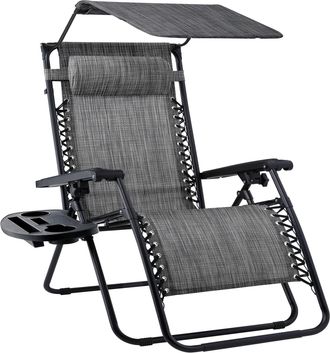 Best Choice Products Folding Zero Gravity Recliner Patio Lounge Chair w/ Canopy Shade, Headrest, Tray
