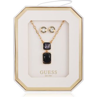 Guess Pendant Necklace & Stud Earrings Set in Gold/black at Nordstrom Rack