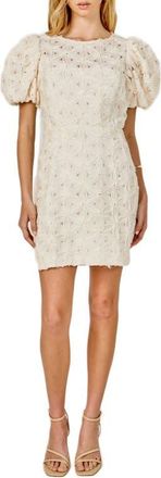 endless rose Texture Puff Sleeve Minidress in Cream at Nordstrom, Size X-Small